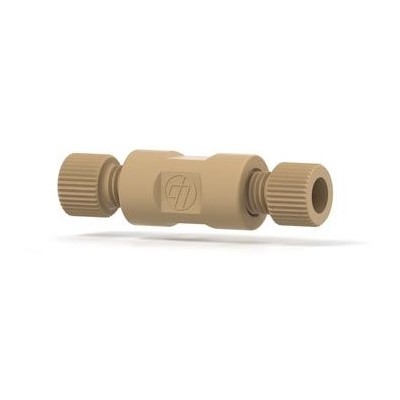 Upchurch Scientific PEEK Union Assembly for 1/8 inch OD Tubing, 2.57 uL, 1/4-28 Flat-Bottom, 1.25 mm Thru-hole, Natural, 100/pk - P-703C - Click Image to Close